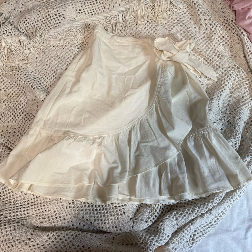 Nasty Gal Cream Mini Skirt with Ruffled Tie Front